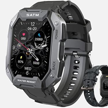 Imagem de Hrich Smartwatch para Homens,Relógio Inteligente para Esportes ao ar Livre,5ATM/IP67,com Faça e Receba Chamadas,Notificação de Mensagem (Preto + pulseira de relógio)