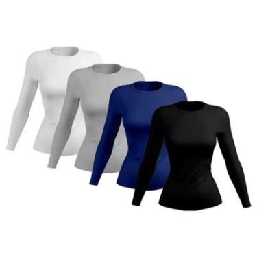 Imagem de Kit 4 Camiseta Feminina Proteção Solar UV Térmica Manga Longa Esporte Academia Camisetas-Feminino