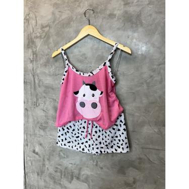 Imagem de Pijama  Verão alça Estampado em Vaca em algodão, short com  amaração
