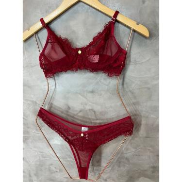 Imagem de Conjunto Lingerie Divino Tule Vermelho sem bojo com aro Jackie
