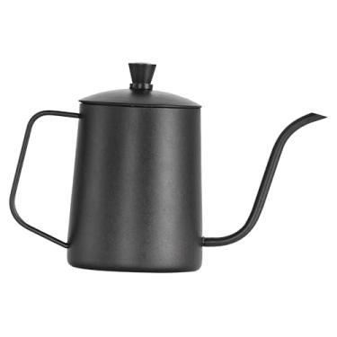 Imagem de Gralara Despeje Sobre Chaleira de Café Pescoço de Ganso Aquecimento Rápido Longo Bico Estreito Bules Acampamento Cafeteira com Tampa para Cafeteira, 600ml Preto, Tamanho real