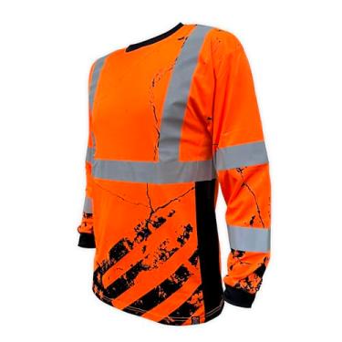 Imagem de SafetyShirtz Camisetas Hi Vis Work - SS360 American Grit Classe 3 Camisas de Alta Visibilidade - Camisa de Segurança Classe 3 de Manga Comprida, Laranja, XXG