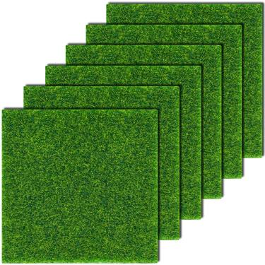 Imagem de KISEER 6 pçs Tapete de grama de jardim artificial de fada semelhante à vida 6 x 6 polegadas ornamento de miniatura jardim casa de bonecas DIY decoração grama
