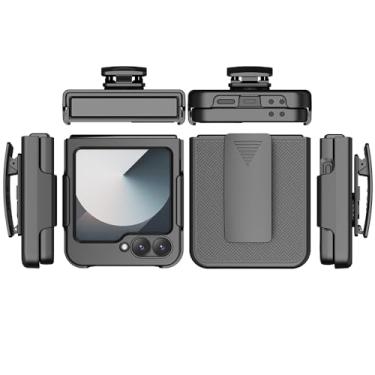 Imagem de 6goodeals Capa de coldre compatível com Samsung Galaxy Z Flip 6 2024 com clipe de cinto, capa fina combo com suporte, protetor de tela, giratório, capa protetora resistente, 17 cm - preta