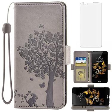 Imagem de Asuwish Capa carteira compatível com LG Phoenix 2/K7/Tribute 5/Escape 3/Treasure LTE/K8 2016 e protetor de tela de vidro temperado flip alça de pulso porta-cartão capa de celular para homens K371 K330