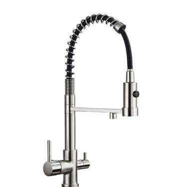 Imagem de Torneira de cozinha preta fosca com filtro, torneira de cozinha de água pura, alça dupla, torneiras misturadoras de cozinha purificadas, níquel escovado