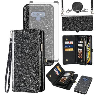 Imagem de Asuwish Capa de celular para Samsung Galaxy Note 9 carteira com zíper destacável com protetor de tela de vidro temperado cordão alça de pulso flip porta-cartão de crédito slot Note9 Not S9 Mulheres