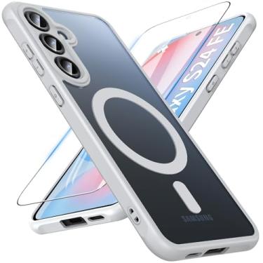 Imagem de Capa magnética OWKEY para Samsung Galaxy S24 FE 5G de 6,7 polegadas, para Magsafe, com película de vidro temperado, [à prova de choque de nível militar], fosca translúcida, cinza