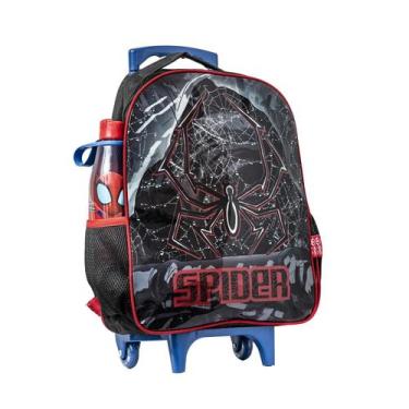 Imagem de Mochila Infantil Rodinha Carrinho Escolar Homem Aranha com Garrafa - W