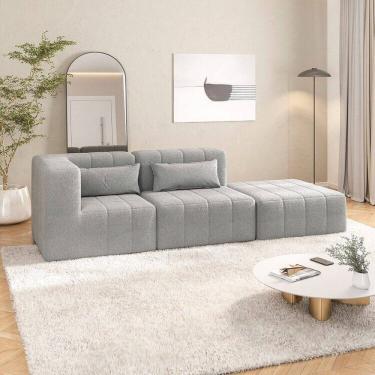 Imagem de Sofá Modular de Canto 01 Canto 01 Poltrona e 01 Puff Easybox Cabecasa Madeiramadeira Cinza Claro