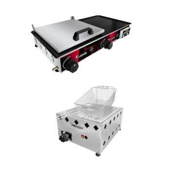 Imagem de LUDINOX Kit de Chapeira e Fritadeira Profissional 60cm com Prensa e 1 Cuba inox, Gás GLP, Aço minimizado escovado / INOX, 5 litros