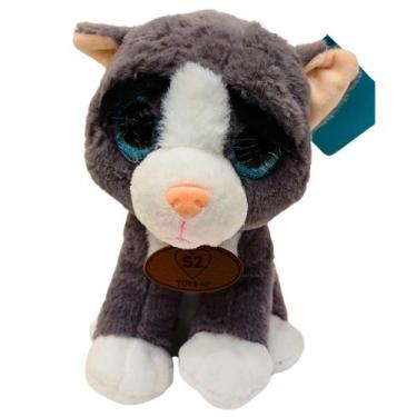 Imagem de Gato Gatinho Pelúcia Olho Vidro Brilhante Macio Fofinho 20cm - SS