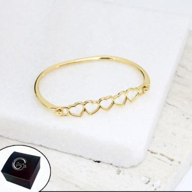 Imagem de Bracelete Feminino Corações Vazado Banhado a Ouro - Caixa Promocional 