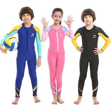 Imagem de Maiô infantil, para meninos e meninas, macacão de corpo inteiro, UPF50+ Rash Guard, maiô de uma peça com zíper frontal para natação, snorkeling, mergulho, Preto, XX-Small