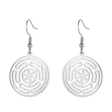 Imagem de TEAMER Hekate Brincos pendentes de roda de aço inoxidável Hecate Brincos de roda Wicca de Hekate Deusa Amuleto Joias para mulheres, adjustable, Aço inoxidável, Sem pedra preciosa
