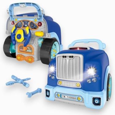 Imagem de Caminhão de Brinquedo Monte o Motor com Ferramentas Luzes e Som Volante Interativo