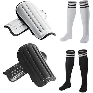 Imagem de 2 pares de caneleiras de futebol e 2 pares de meias de futebol para adultos e adolescentes, equipamento de proteção de futebol para crianças, meninos, meninas, Small