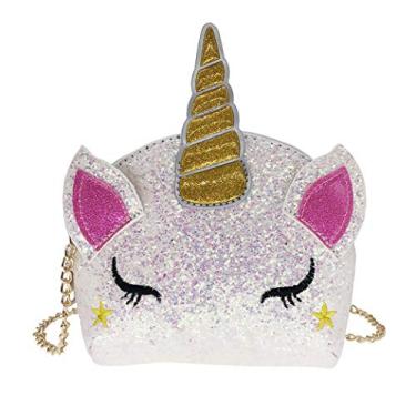 Imagem de Bolsa tiracolo feminina de unicórnio com glitter e lantejoulas, Branco com glitter, One Size