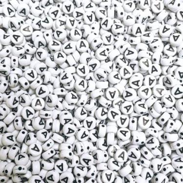 Imagem de 100 Miçangas Vogal Letra Separada Entremeio Missanga (A - Branco e Preto)
