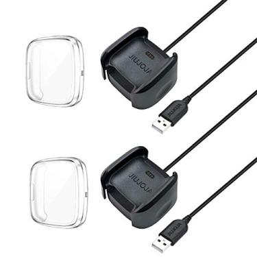 Imagem de JIUJOJA 2Pack Compatível Com Carregador Fitbit Versa 2, Carregador Versa 2 Edição Especial, Suporte De Base De Carregamento De Substituição, Cabo E 2 Protetores De Capa Tpu Para Relógio Inteligente