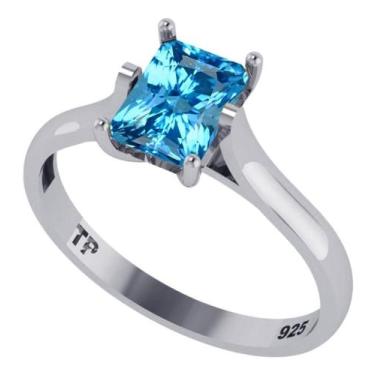 Imagem de Anel Solitário Prata 925 Retangular Topázio Azúl- Exclusivo - Tudo Pra