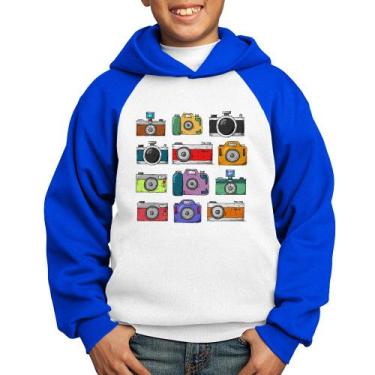 Imagem de Moletom Infantil Câmeras Retrô - Foca na Moda, Branco, Azul, 10