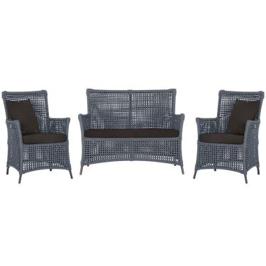 Imagem de Jogo Sofá e 2 Poltronas de Área Igapó Alumínio Pintura Marrom Corda Náutica Estofado 9 Trama