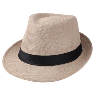 Imagem de Chapéus Fedora para homens, chapéu de sol respirável com aba curta, boné fedora cáqui estilo tecido para o verão (tamanho único) chapéus de sol para crianças