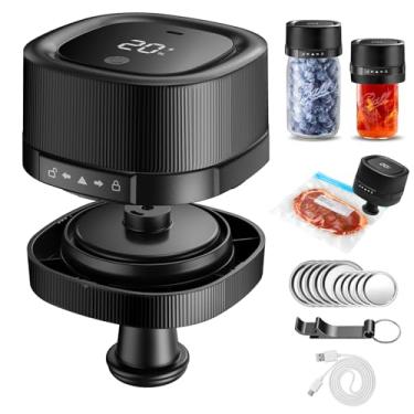 Imagem de ZIWEO Kit selador a vácuo Mason Jar para frascos de boca larga e boca regular, seladora a vácuo elétrica com bocal de sucção, 10 tampas e 1 saco a vácuo, design compacto e de parada automática