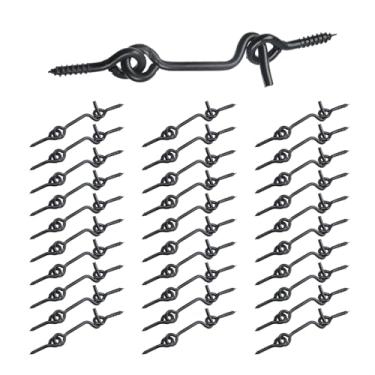Imagem de Crapyt 30 peças de gancho de vento de metal preto para janela, gancho de escotilha de cabine, trava de olhal giratória, fecho de portão de porta de celeiro giratório com parafusos de montagem, para