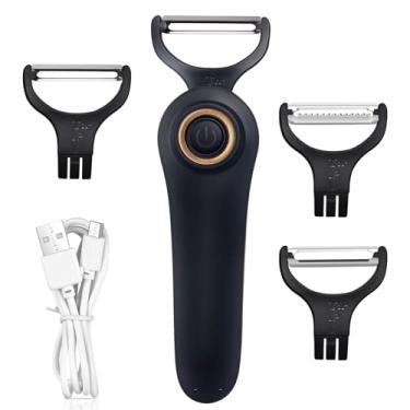 Imagem de Descascador elétrico de batata, descascador de frutas e legumes elétrico portátil 3 em 1, utensílios de cozinha recarregáveis por USB para maçãs, batatas, cenouras, pepino (preto)