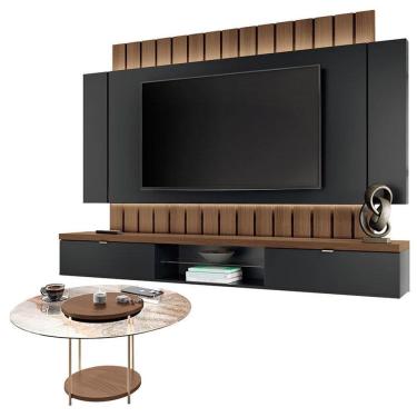 Imagem de Home Suspenso Illusion 2.2 Preto Castanho e Mesa de Centro Sky com Tampo de Vidro Castanho- HB Móveis