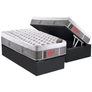 Imagem de Cama Box Baú Solteiro: Colchão Molas Ensacadas Castor Pocket Light Stress Oxygen New Plush + Base Crc Suede Gray(88x188)