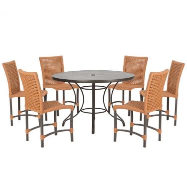 Imagem de Mesa Ascoli 120 Cm Com 6 Cadeiras Cannes De Alumínio Trama Terra Cota