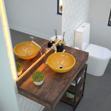 Imagem de Kit 3 Cubas De Apoio Para Banheiro R30w Redonda Compace Amarelo