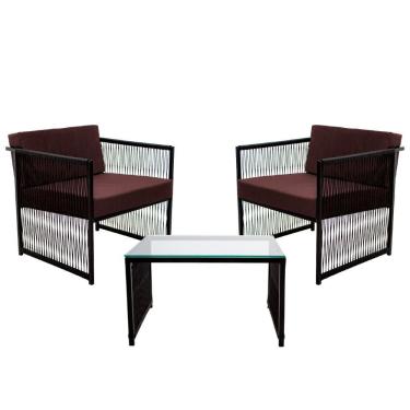 Imagem de Conjunto De 2 Poltronas Em Fibra Sintética E Mesa De Centro Marrom