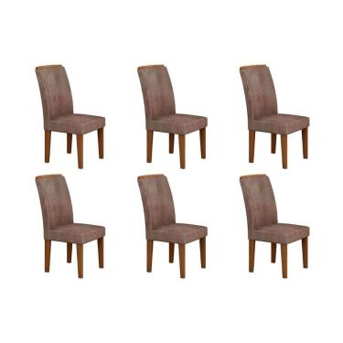 Imagem de Kit 6 Cadeiras De Cozinha Lunara 6 Un Imbuia Suede Capuccino Rufato