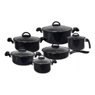 Imagem de Jogo de panelas 6 peças cerâmica indução cooktop lenha tampa de vidro 
