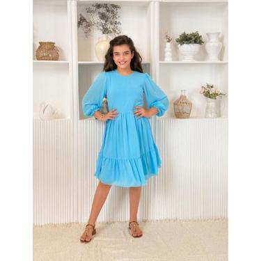 Imagem de Vestido Infantil Meninas Manga Longa Chiffon Delicado - KOPYTTA, Azul,