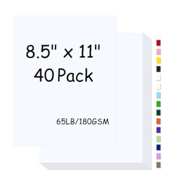Imagem de Cartolina branca 8,5 x 5,3 kg, cartolina de 180 g/m² para impressora, papel de cartão de cópia para impressão, convites, etiquetas de presente, cartão de Natal (branco, 40 folhas)