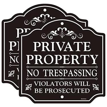 Imagem de (Embalagem com 2) placas sem invasão propriedade privada, placa de metal de alumínio reflexiva, resistente ao desbotamento, uso à prova de intempéries, interno ou externo (preto 30 x 30 cm)