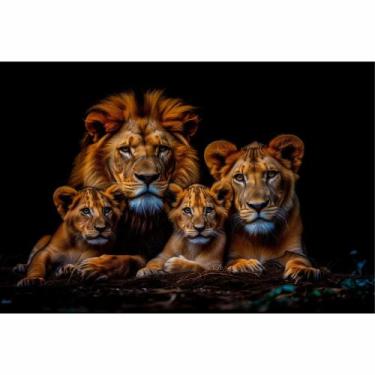 Imagem de Quadro Familia De Leão 2 Filhotes - MeMoldura, Chassi Borda Infinita, 