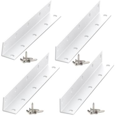 Imagem de MINGFANITY Suportes Em L, 4 Peças De Suporte De Canto, Suporte De Aço Inoxidável Superior, 8'' X 1'' M, Espessura De 2 Mm, Prateleira De Madeira, Móveis, Suporte De Canto De Gabinete Com Parafusos(Bra