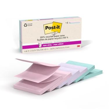 Imagem de Post-it Notas Pop-up Super Sticky 100% Papel Reciclado, 2X The Sticking Power, 7,6 x 7,6 cm, 6 blocos/pacote, coleção Wanderlust Pastels
