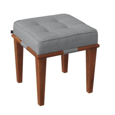 Imagem de Pufe Decorativo Quadrado Base Madeira Dion - Due Decor, Linho Cinza