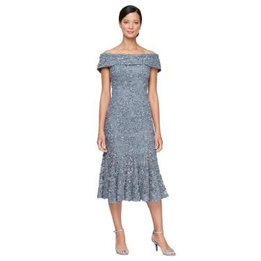 Imagem de Alex Evenings Vestido feminino curto de renda com ombros de fora, eventos formais, convidada de casamento, mãe da noiva, estanho, 40