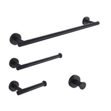 Imagem de Conjunto de banheiro de parede em aço inoxidável preto fosco com toalha, escova de vaso sanitário, saboneteira e gancho para roupão, acessórios de decoração (conjunto de 4 peças B)