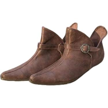 Imagem de Botas De Montaria Masculinas, Botas De Couro Pu Com Fivela Vintage, Botas De Pirata Masculinas Renascentistas Medievais, Para Camping E Atividades Ao Ar Livre, Black, 39