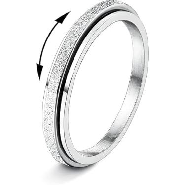 Imagem de Diamday Anéis Fidget para mulheres e homens – Anel giratório de aço inoxidável prata de 2 mm para alívio da ansiedade, estresse, glitter, jateamento de areia, joia de ansiedade para casamento