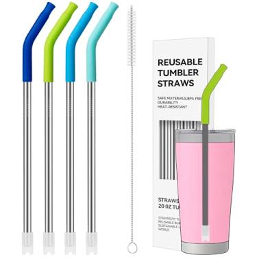 Imagem de Soledea 4 canudos de metal retos de 590 ml com ponta de silicone para copo de 590 ml, canudo de metal reutilizável de aço inoxidável para YETI, STANLEY, US Acrylio, BJPKPK, Simple Modern e assim por